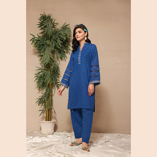 Royal Blue Self Print Jacquard lawn Shirt- RSK-09