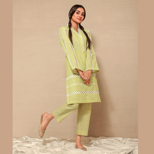 Lime Yellow Self Jacquard lawn Shirt- RSK-02